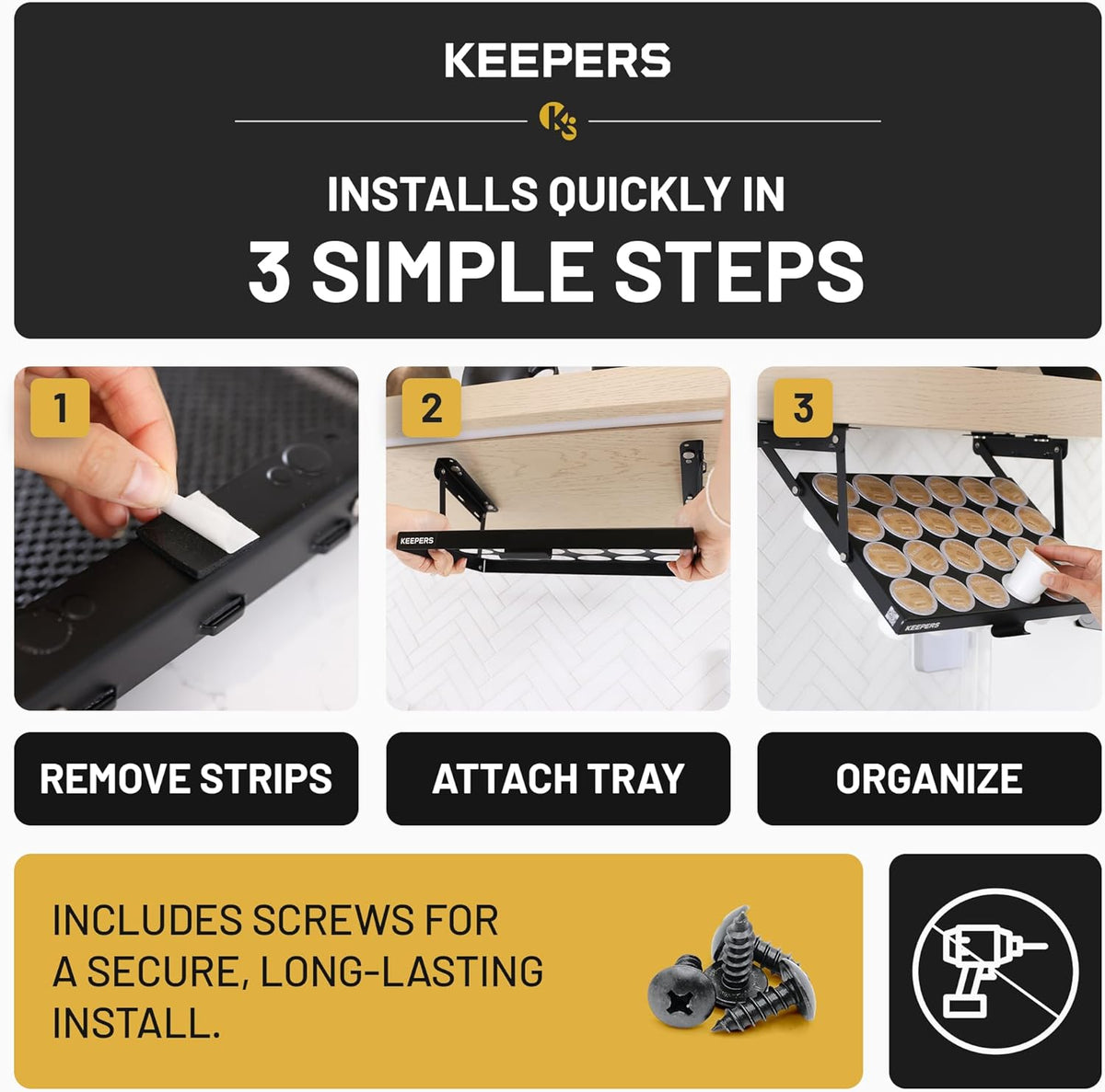 COFFEEKEEPERS KEEPERS Under Cabinet K Cup Holder with Swing-Down Access – Space-Saving Coffee Pod Holder and K Cup Organizer for 24 Pods – Steel Coffee Pod Organizer with Easy DIY Installation
