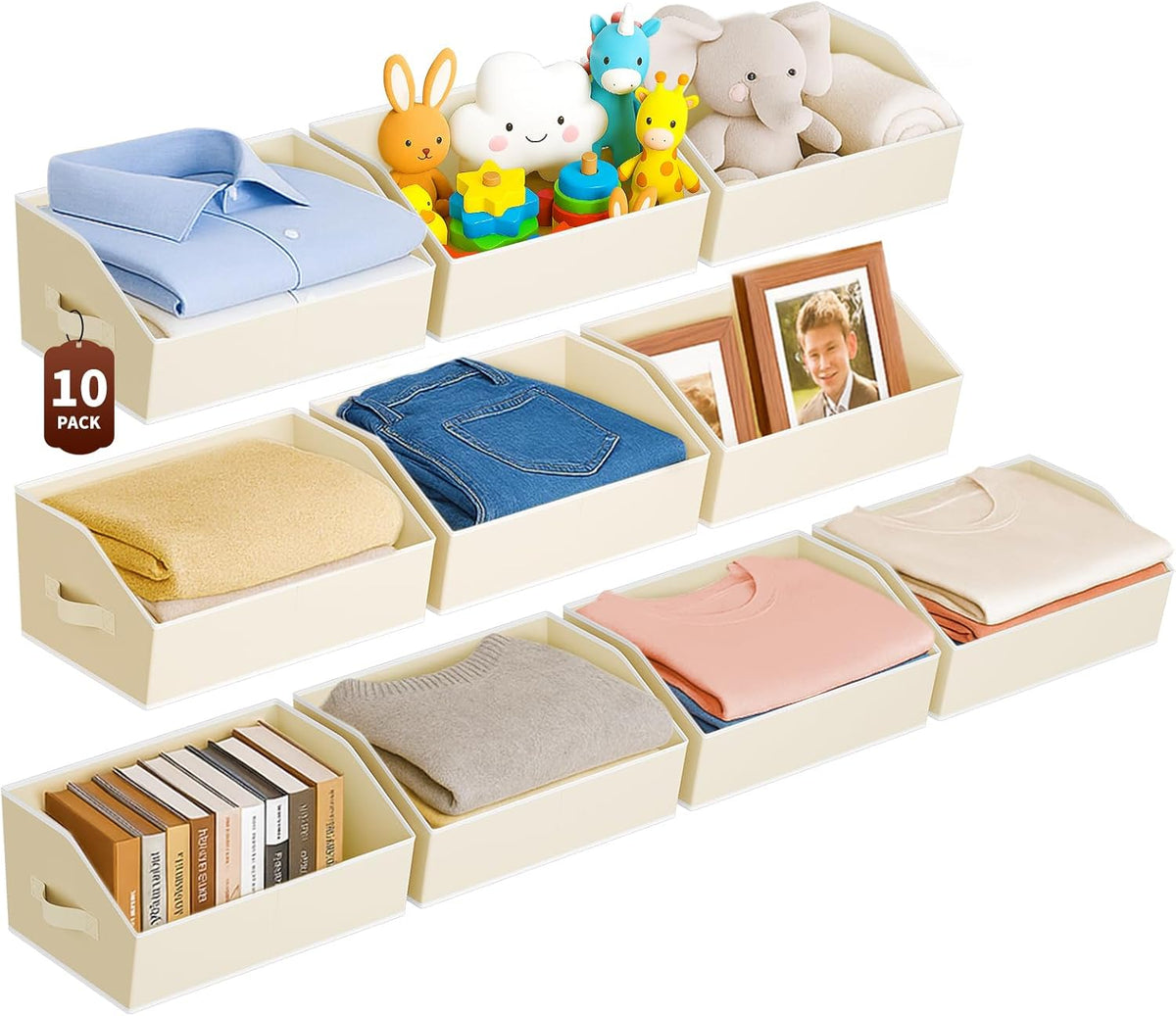 Homsorout Large Closet Organizers and Storage Bins - Trapezoid Storage Baskets for Shelves, Foldable Fabric Baskets with Handles Ideal for Closet, Basket, Wardrobe and Shelf Storage, Beige