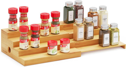 SpaceAid 4 Tier Bamboo Spice Rack Organizer for Cabinet, Kitchen Pantry Spices Storage Rack for Cabinets Organization, Home Seasoning Tiered Can Goods Racks Wood Shelf Organizers (4 Tier, Natural)