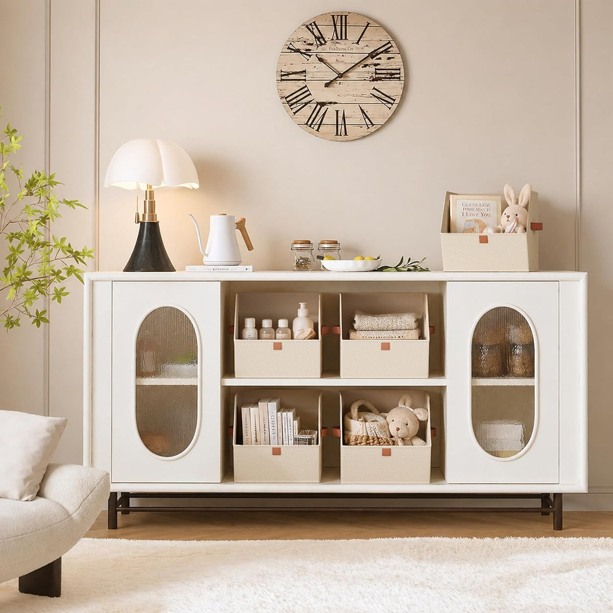 Homsorout Fabric Closet Storage Cubes - Square Storage Bins with Dual Handles for Clothes, Towels, Toys, Cube Storage Organizers for Bedroom, Nursery, Shelves, Closet, Small Spaces, Beige