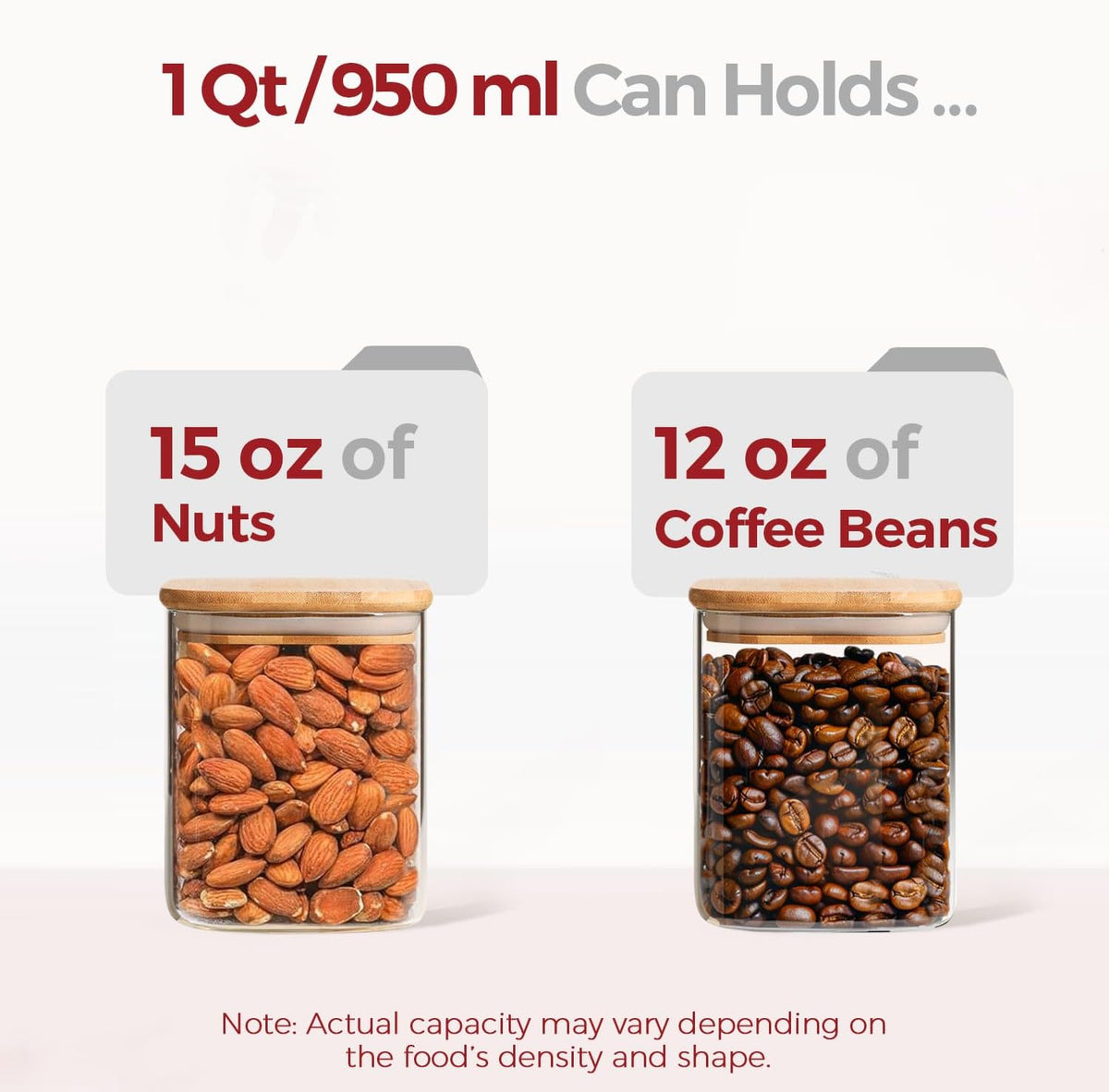 1Qt Airtight Glass Canisters with Bamboo Lid, Square Pantry Storage Containers for Coffee, Cookie, Candy, Snack, Nuts, Dry Goods - Kitchen & Pantry Organizers and Storage Containers
