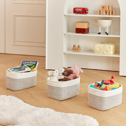R RUNKA Small Cotton Rope Basket – Storage Bin for Organizing (10.6" x 6.7" x 6.7"), Bathroom Storage Basket for Shelf, Counter & Closet（Beige）