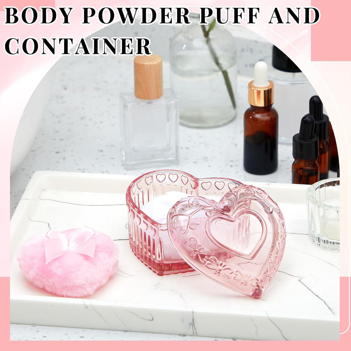 Tioncy 3 Pcs Large Body Powder Puff and Container Valentine's Day gift Powder Container with Puff Crystal Case Soft Washable Reusable Velour Face Body Glitter Wet Dry Makeup (Classic,Clear)