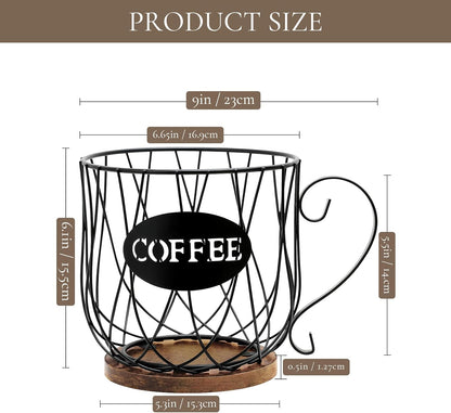 Coffee Pod Holder Organizer,Large Capacity K Cup Holder Organizer, Storage Basket for Kitchen Countertop Office Coffee Bar with Wooden Base(Rustic Brown-Square)