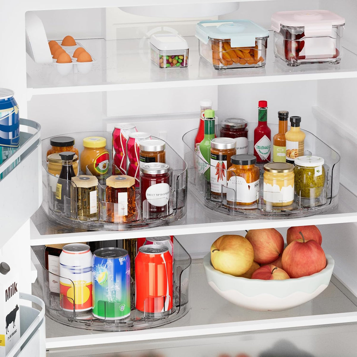 Lazy Susan Organizer for Refrigerator, 13.5" x 8.5" Clear Rectangular Fridge Organizer Turntable for Condiments, Spice Racks Organizer for Cabinet, Pantry & Kitchen Countertop