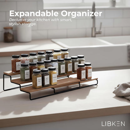 LIBKEN Tiered Spice Rack Organizer – Warm Gray Metal Countertop & Cabinet Spice Stand, Strong & Sturdy 3-Tier Shelf for Kitchen, Pantry, Seasoning Bottles – Minimal Scandinavian Design