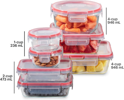 Pyrex Freshlock (4 Cup) Glass Food Storage Containers Set, Airtight & Leakproof Plastic Locking Lids BPA-Free, Meal Prep Containers Set, Freezer Dishwasher Microwave Safe