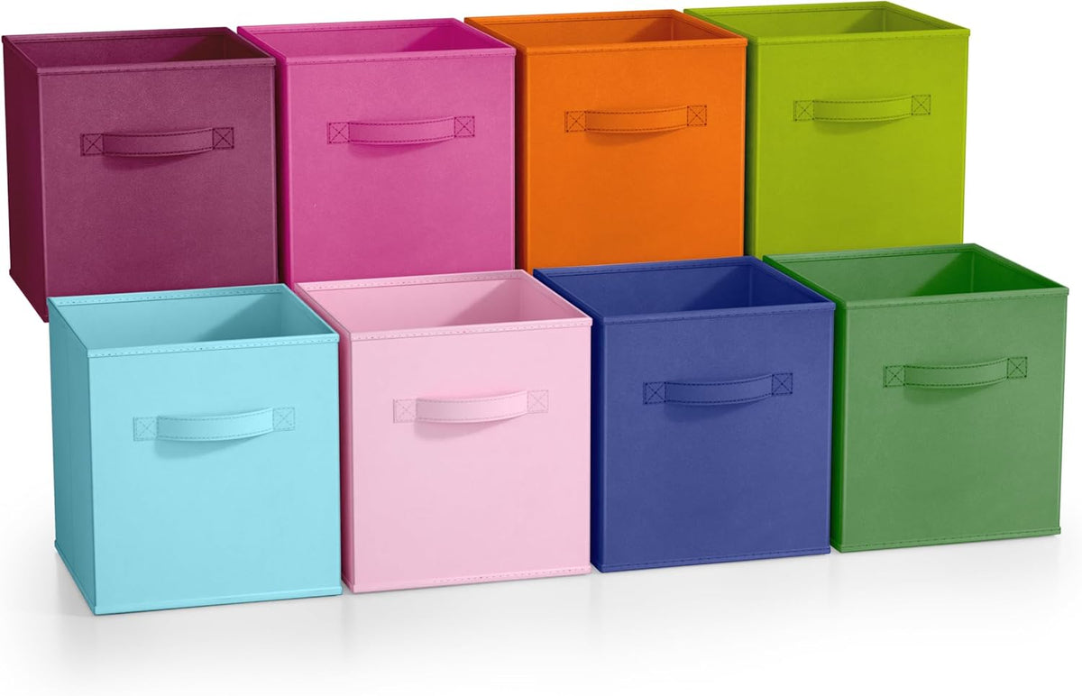 Sorbus Fabric Storage Cubes - 8 Foldable Storage Bins for Organizing Pantry, Cubbies, Toy Box - Clothes Storage & Closet Organizer - 11 Inch Collapsible Cube Baskets for Shelves with Handle