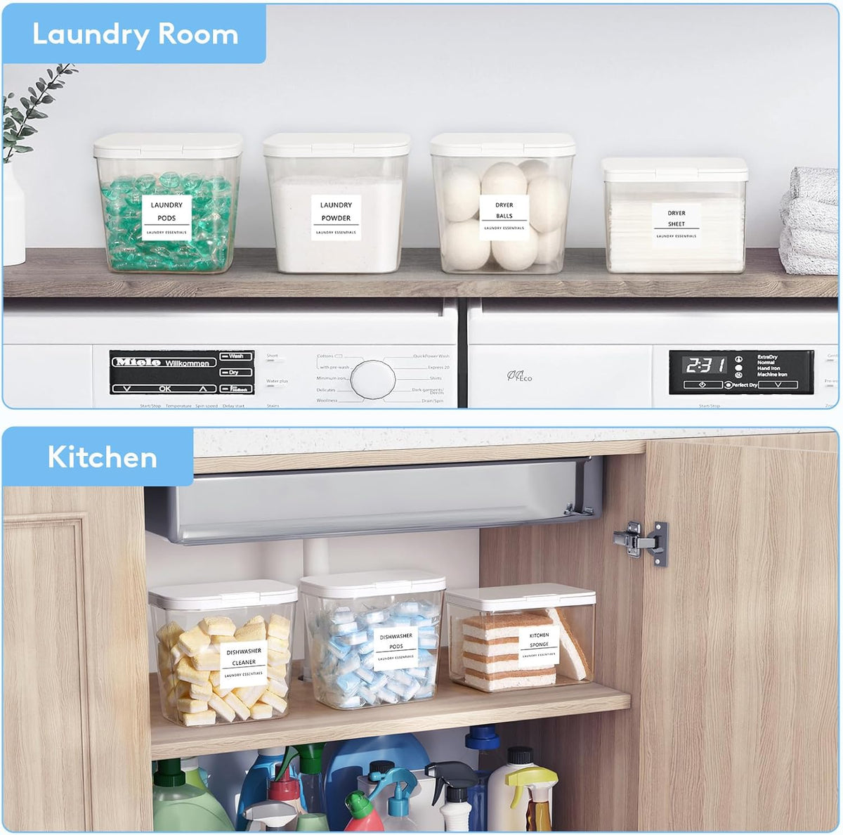 Lifewit Laundry Pods Container with Pop-up Lid, Laundry Room Organization, Dryer Sheet Holder for Washing Powder Scent Booster Beads, 2700 ml/0.72gal,2 Pcs
