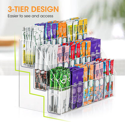 AIEVE Drink Packet Organizer with 15 Compartments, Water Packet Organizer for Water Flavor Drink Mix, Easy Assembly Acrylic Sugar Packets Holder for Cabinet Kitchen Storage Organization