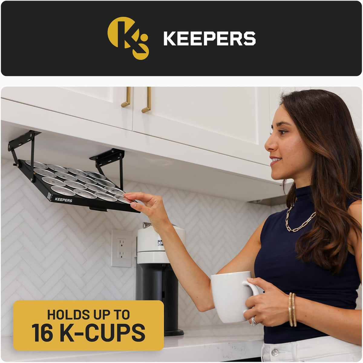 COFFEEKEEPERS KEEPERS Under Cabinet K Cup Holder with Swing-Down Access – Space-Saving Coffee Pod Holder and K Cup Organizer for 24 Pods – Steel Coffee Pod Organizer with Easy DIY Installation