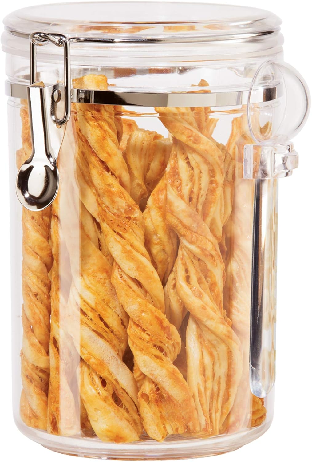 OGGI Clear Canister Airtight 28oz - Clamp Lid & Spoon - Airtight Food Storage Containers, Ideal for Kitchen & Pantry Storage of Bulk, Dry Food Including Flour, Sugar, Coffee, Rice, Tea, Spices & Herbs