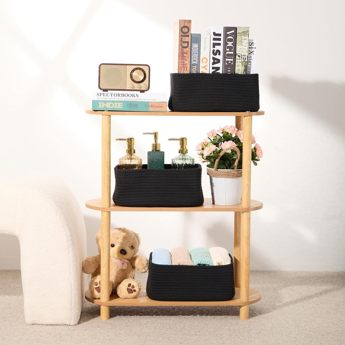 MiniArk Small Storage Baskets for Organizing | Closet Organizer Bins | Shelf Toy Basket | Woven Rope Baskets | Cube Decorative Box | Shallow Basket | L11.5xW7.5xH4.7| Brown