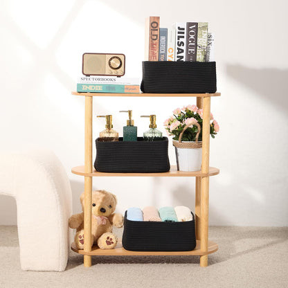 MiniArk Small Storage Baskets for Organizing | Closet Organizer Bins | Shelf Toy Basket | Woven Rope Baskets | Cube Decorative Box | Shallow Basket | L11.5xW7.5xH4.7| Brown