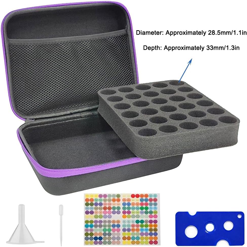 30 Bottle EVA Essential Oils Organizer - Holds 5ml, 10ml, 15ml Bottles, Storage Holder Carrying Case, Traveling Bag with Foam Insert