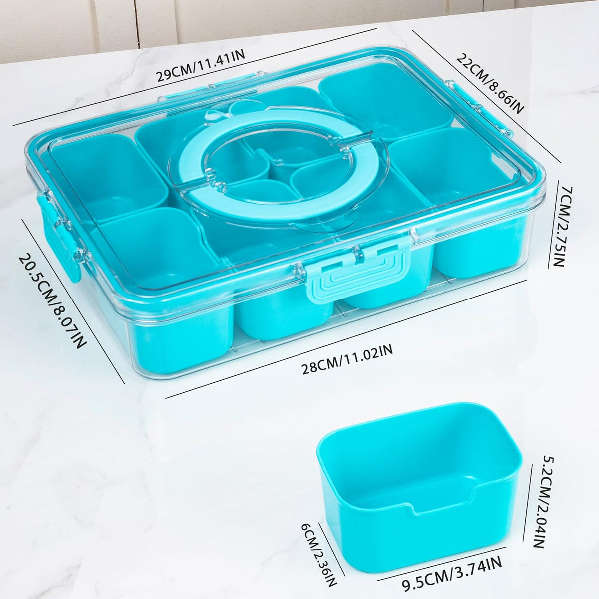 WACOI Divided Snack Serving Tray with Lid and Handle travel Snackle Box Charcuterie Container Portable Storage Organizer for Candy, Fruits, Nuts, Snacks 1Pack White