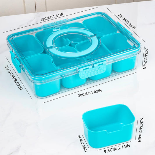WACOI Divided Snack Serving Tray with Lid and Handle travel Snackle Box Charcuterie Container Portable Storage Organizer for Candy, Fruits, Nuts, Snacks 1Pack White