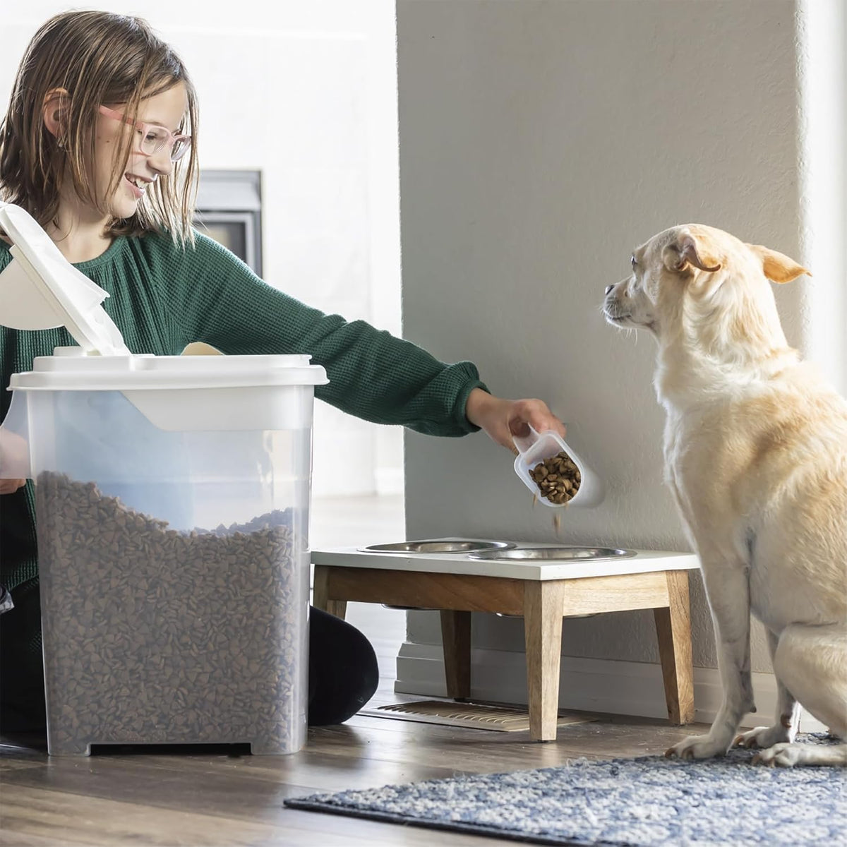 Buddeez Airtight Pet Food Storage Container - 50 QT/50 LB Capacity Dog Food Storage Container - Cat Food Container, Bird Seed Storage Container, Rolling Storage Bin, Air Tight with Handle & Scoop