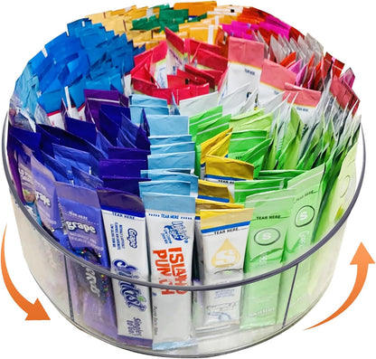 Drink Packet Organizer For Powdered Drink Mix,Powder Packet,Water Packet,Water Flavor Packet,Lazy Susan Organizer Rotating Holder for Drink Mix Necessities（Square）
