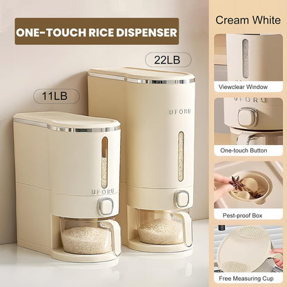 UFORU Rice Dispenser, Rice Storage Container with Measuring Cup for Kitchen Pantry Household, Cereal Dry Food Storage Containers Airtight, Sealed Moisture Proof (Brown 11 Lbs)
