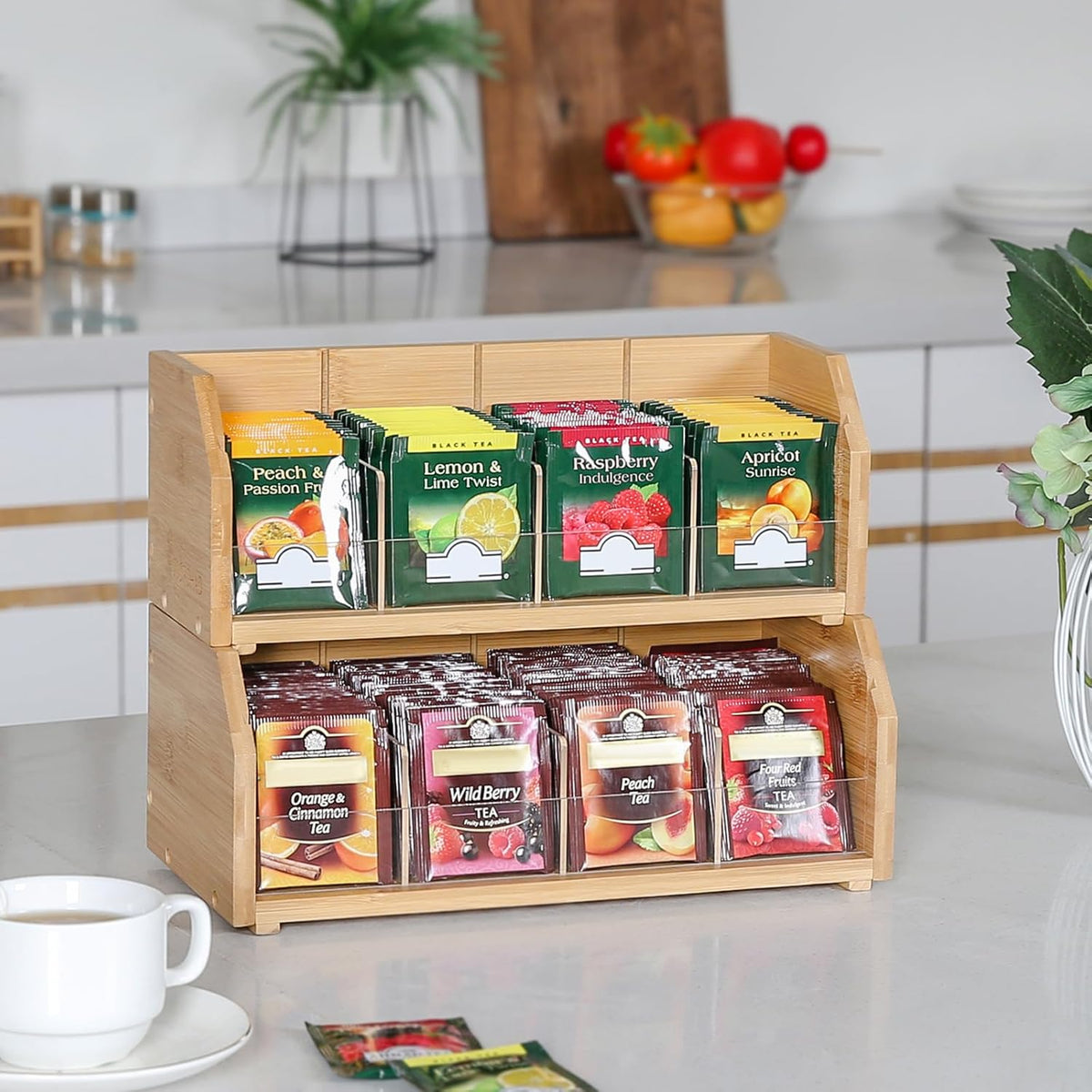 TIOPGHAD 3 Layer Stackable Bamboo Tea Bag Organizer Storage Holder for Tea Bags Wood Tea Box Containers Tea Rack Teabag Station Stand for Cabinet Countertop Office(Patented Design)