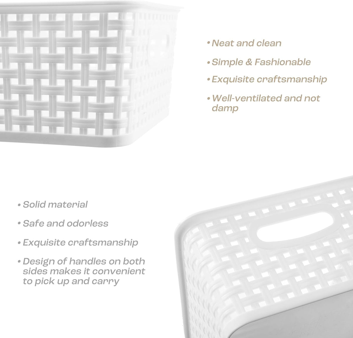 Khaki Stackable Storage Baskets, Plastic Weave Basket Organizer and Storage Set of 12, Pantry Organizing Baskets for Shelves, Kitchens, Bathrooms, Classrooms, Cabinets and Bedrooms