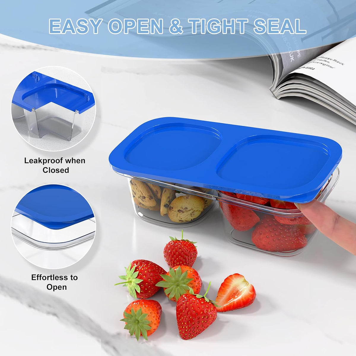 Snack Pack Containers for Kids, Reusable Snack Containers with Lids, 2 Compartment Small Bento Snack Box, BPA-Free, Lunchbox Accessories for Travel