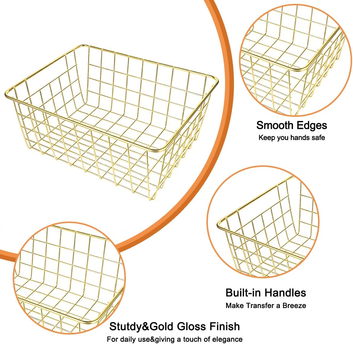 4 Pack White Wire Baskets for Pantry, 11" Upright Wire Freezer Storage Bins with Handles, Small White Metal Storage Basket for Freezer Organizing Office Kitchen Closets
