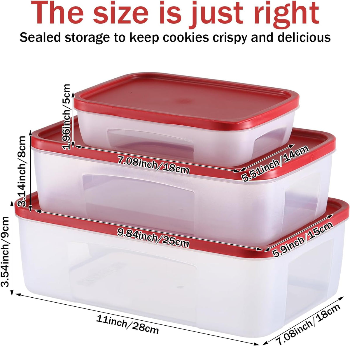 3 Pcs Cookie Storage Containers Square Plastic Food Containers with Airtight Lids Stackable Microwave & Freezer Safe Storage Boxes for Baked Goods Cookies and Meal Prep