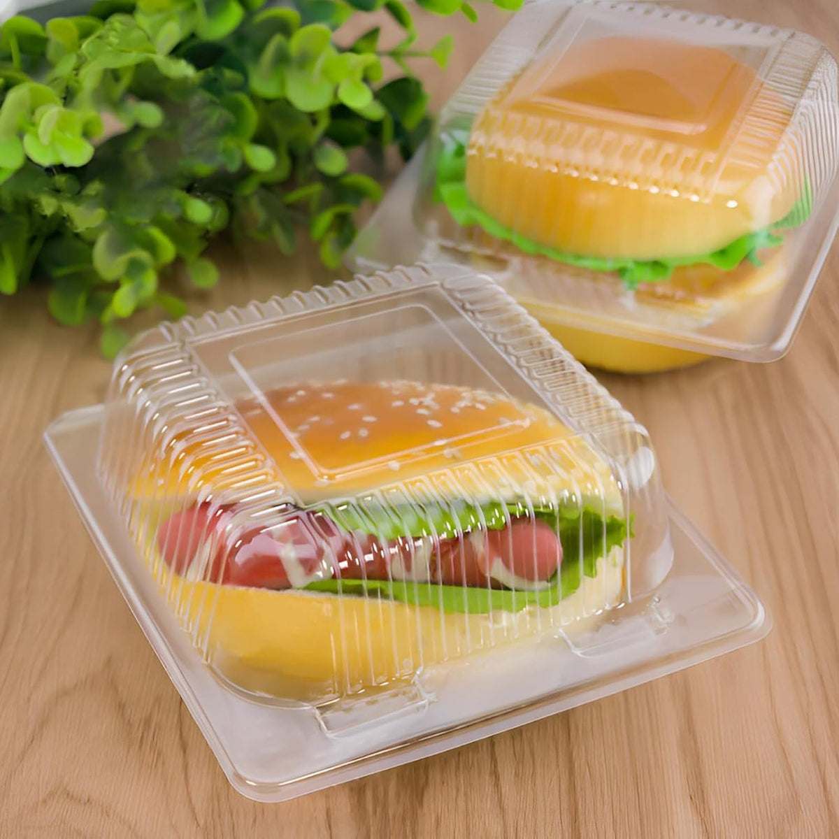 Jizvxe 100 Pack Clear Plastic Square Hinged Food Container,Disposable Plastic To Go Containers with Clear Lids,Cake Slice Containers Clamshell Takeout Tray for Pastry,Salad,Dessert(5.1"x 4.7"x 2.8")