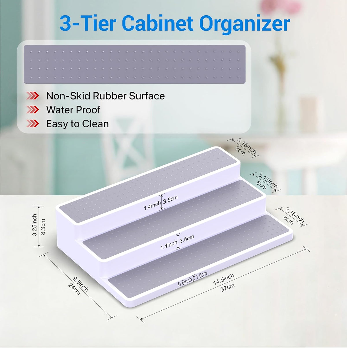YAN & HIN 3 Tier Spice Rack Organizer for Cabinet, 3 Pack Non-Slip Spice Rack Shelf Organizer, Holds 24+ Jars, Plastic Spice Organizer for Cabinet, Pantry & Kitchen Countertop, White