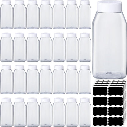 Mifoci 28 Pack 16 oz Plastic Spice Jars with Cap Square Plastic Bottle Containers with Shaker Lids and Stickers Large Seasoning Shaker Empty Powder Storage Container for Storing Salt Herbs (Black)