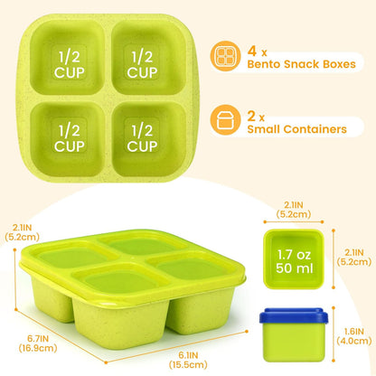 Caperci Lunchable Snack Containers - 4 Pack Bento Snack Boxes with 4-Compartment, 2 Leakproof Dip Cups, Reusable Divided Food Containers for School, Work, Travel (Jewel Brights)