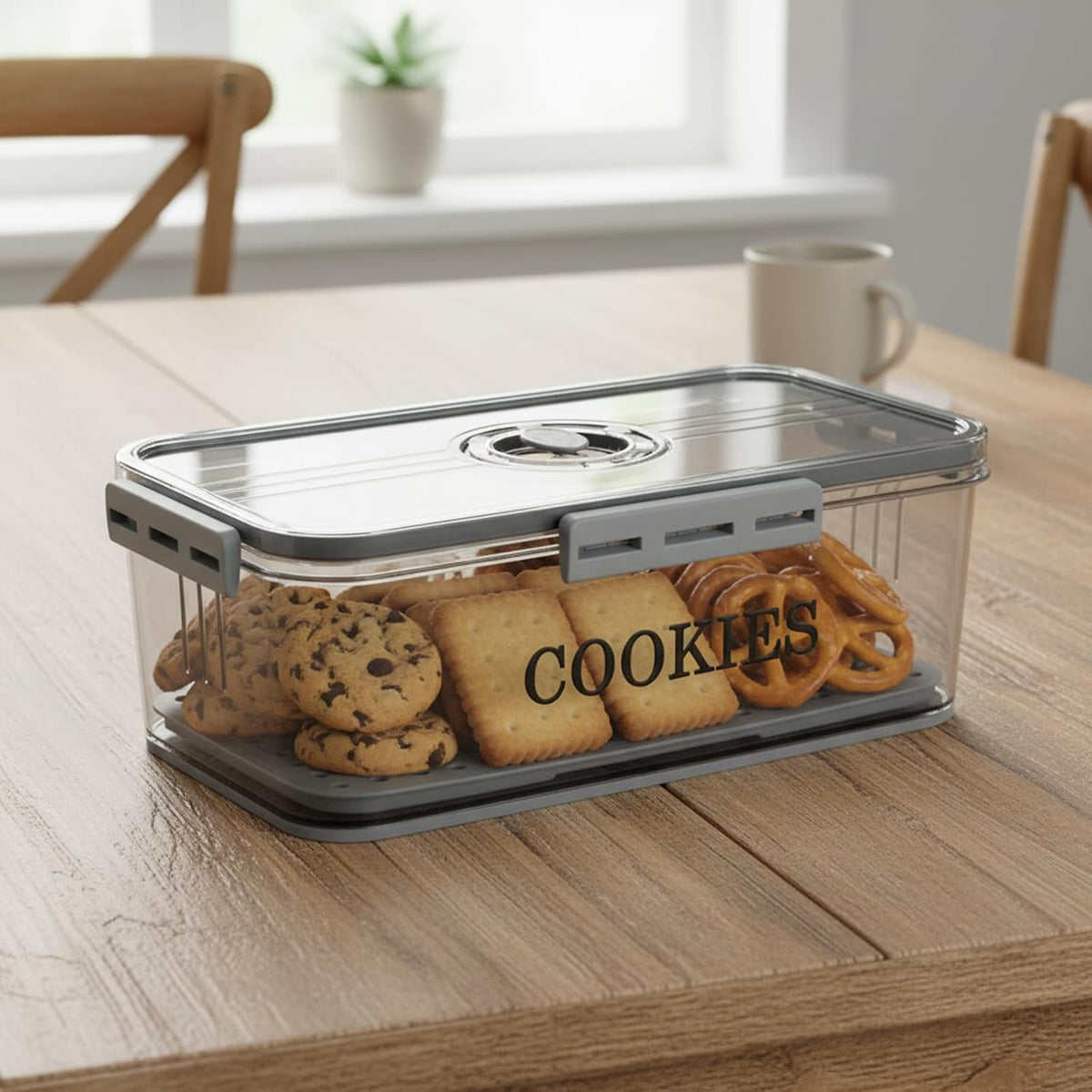 Cookie Jar with Airtight Lid,Bread Box for Kitchen Countertop,Time Recording Bread Storage Container, BPA-Free Plastic Containers for Cookies, Homemade Bread, Toast, Bagel, Donut