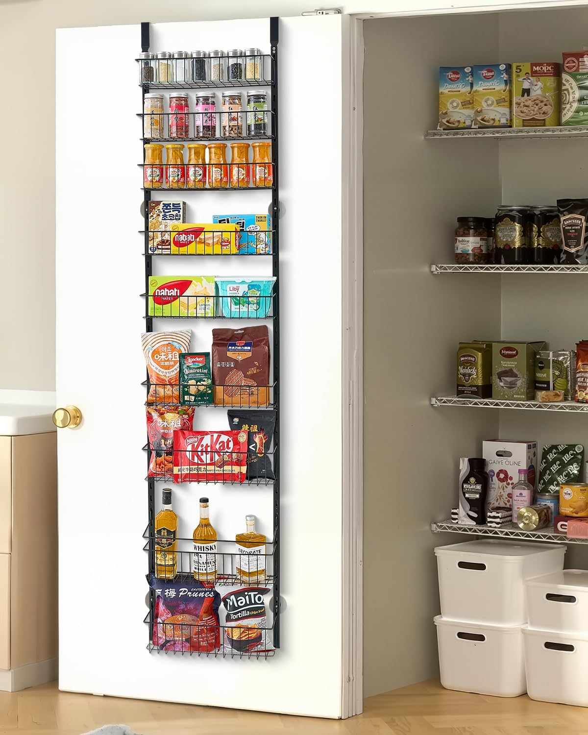 VEVOR Over the Door Pantry Organizer, 10-Tier Pantry Organization and Storage, Heavy-Duty Steel Hanging Spice Rack, Adjustable Wall Seasoning Shelves, for Home Kitchen Laundry Room Bathroom, White