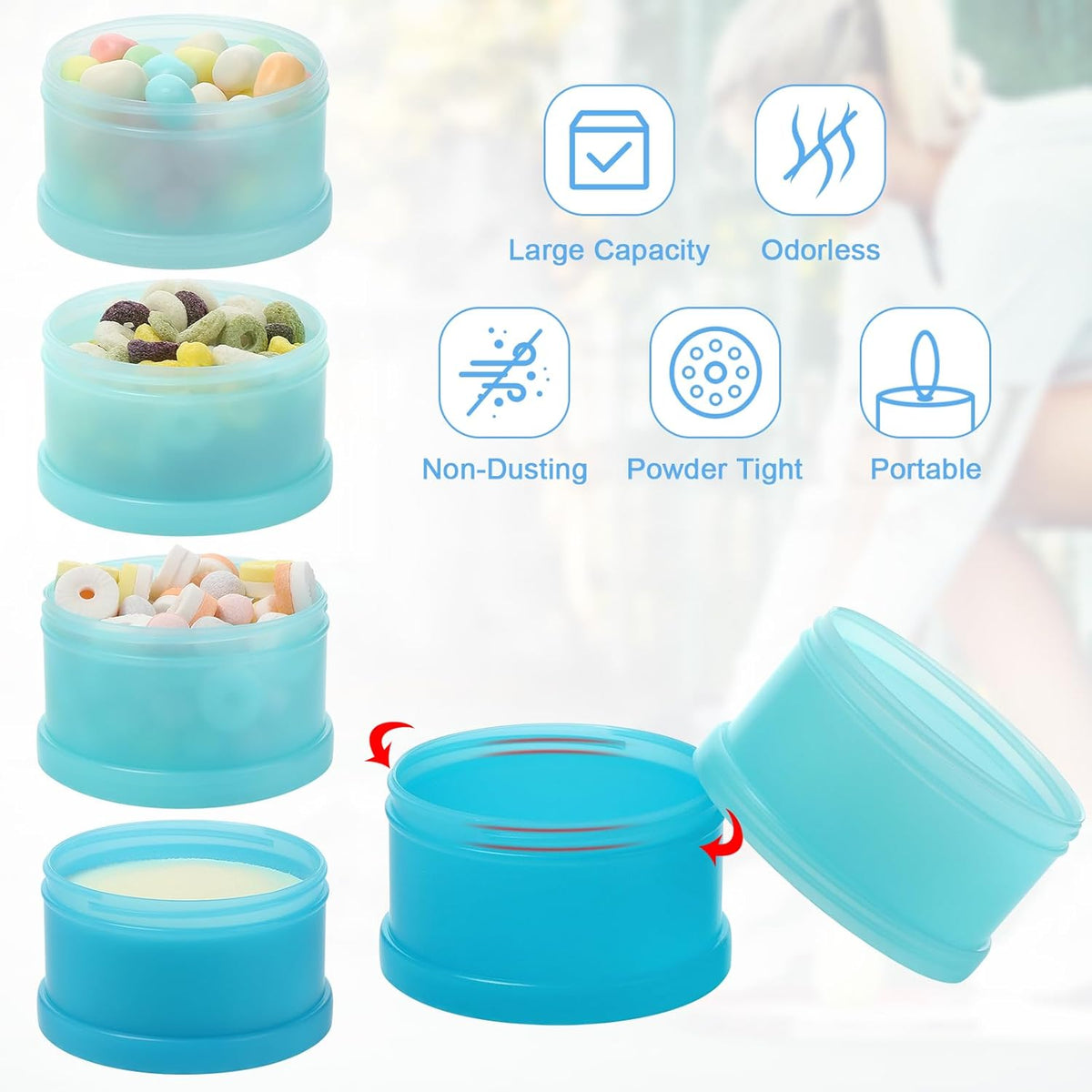 Accmor Protein Powder Container to Go with Funnels Stand, 4 Compartments Stackable Protein Powder Dispenser for Workout, Fitness, Travel