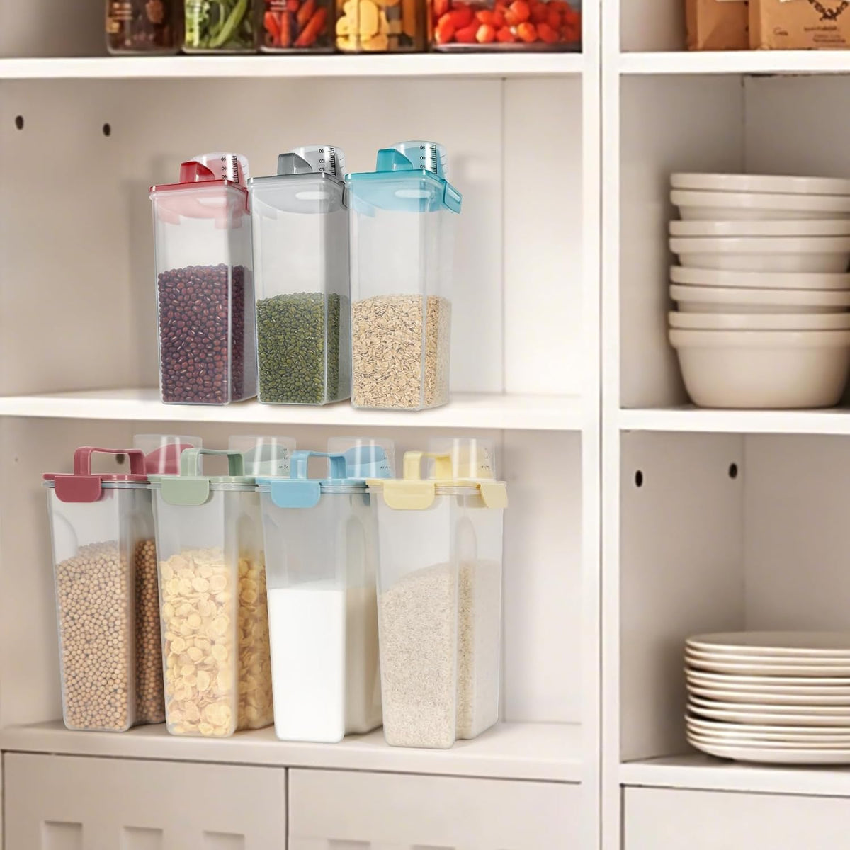 LEAWALK Airtight 4 LBS Rice/Cereal/Dry Food Storage Container BPA Free, 2.11Qt Clear Plastic Kitchen and Pantry Organization Bin Suitable for Oats, Flour, Sugar, Pasta, Pet Food, etc (Clear Grey)