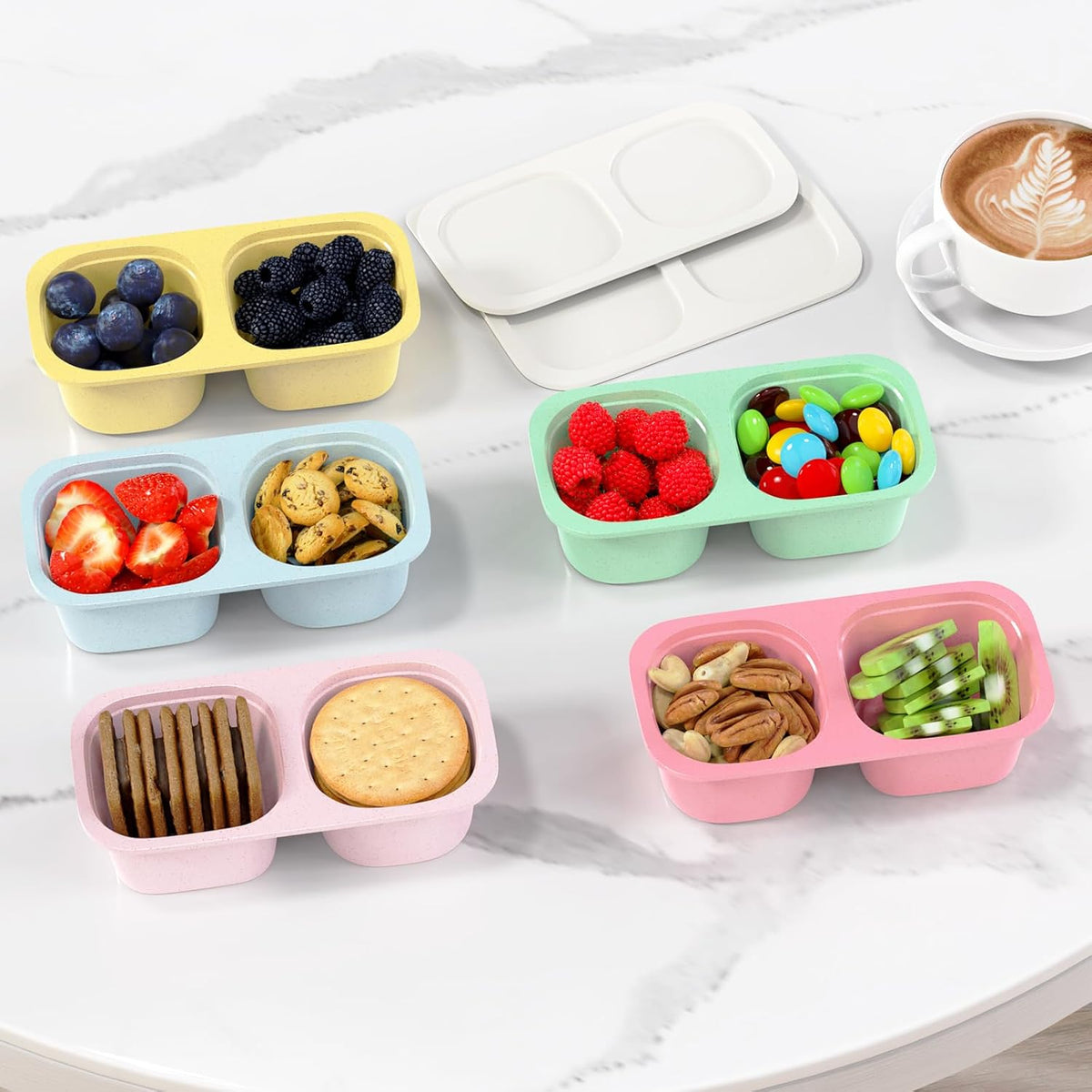 Snack Pack Containers for Kids, Reusable Snack Containers with Lids, 2 Compartment Small Bento Snack Box, BPA-Free, Lunchbox Accessories for Travel