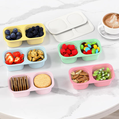Snack Pack Containers for Kids, Reusable Snack Containers with Lids, 2 Compartment Small Bento Snack Box, BPA-Free, Lunchbox Accessories for Travel