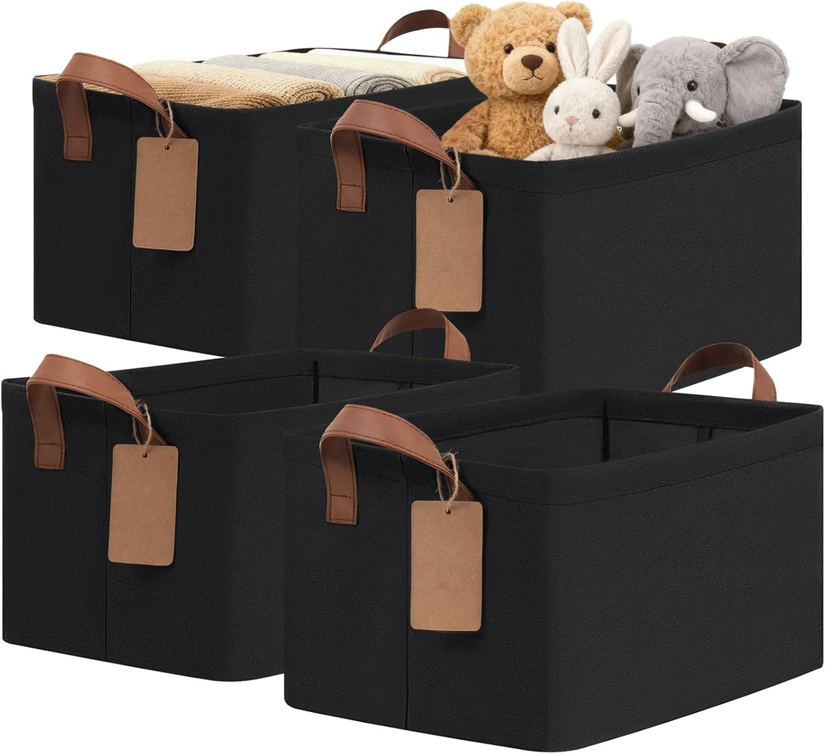 CHICVITA 4 Pack Large Storage Baskets for Shelves, Collapsible Closet Organizer Bins with Metal Frame, Fabric Storage Bins for Clothes Towels Organization, 16.8" x 11" x 9.8", Beige
