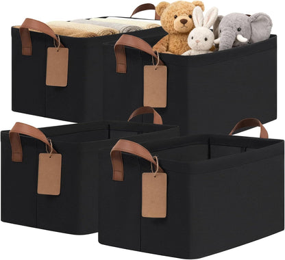 CHICVITA 4 Pack Large Storage Baskets for Shelves, Collapsible Closet Organizer Bins with Metal Frame, Fabric Storage Bins for Clothes Towels Organization, 16.8" x 11" x 9.8", Beige