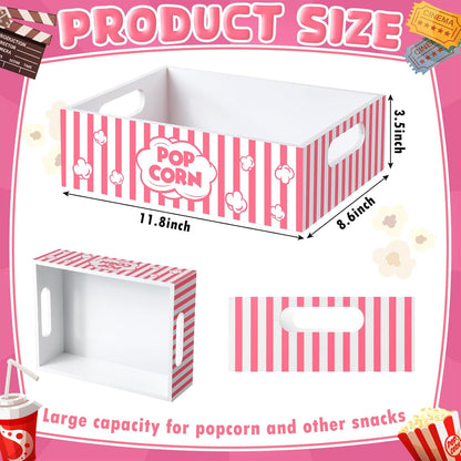 Movie Night Supplies Snack Trays with Handles Reusable Wooden Movie Gift Basket for Theater Popcorn Bucket Bowl Box Container Family Room Decor(Classic Style)
