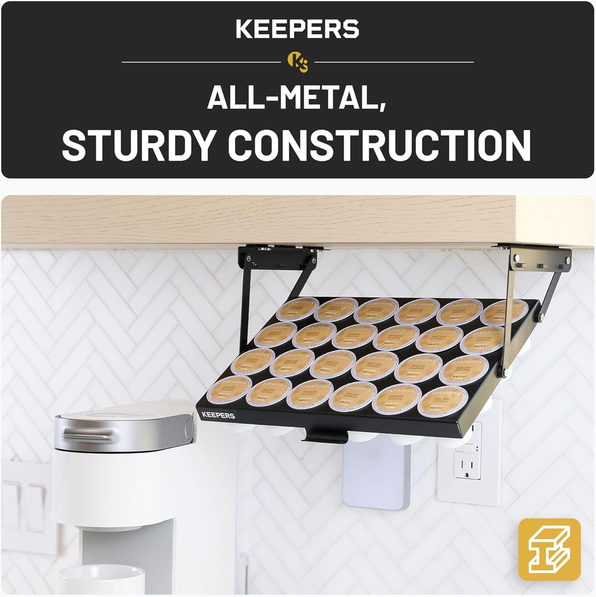 COFFEEKEEPERS KEEPERS Under Cabinet K Cup Holder with Swing-Down Access – Space-Saving Coffee Pod Holder and K Cup Organizer for 24 Pods – Steel Coffee Pod Organizer with Easy DIY Installation