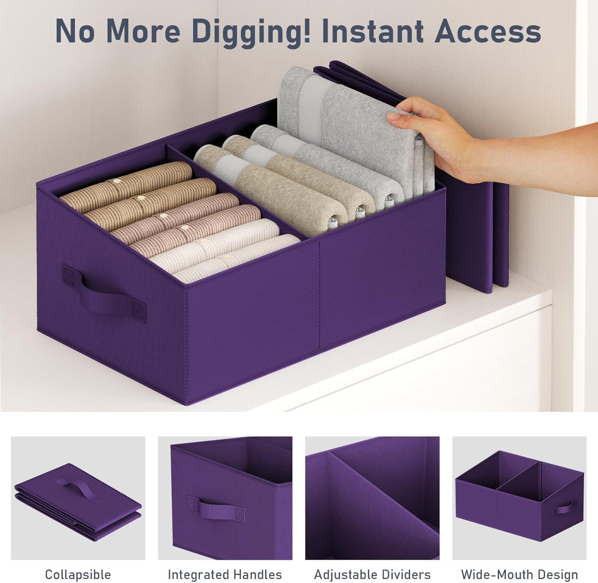 DIMJ Closet Storage Bins - Fabric Storage Baskets for Shelves, Collapsible Closet Organizers and Storage with Handles, Trapezoid Shelf Organization Storage Cubes for Purse, Toys, Books, Towel, Socks