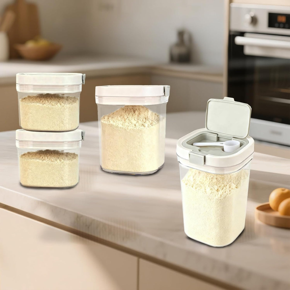 Airtight Food Storage Container, 44oz Moisture-Proof Canister with Measuring Spoon for Coffee, Protein Powder, Sugar, Flour, Cereal, Kitchen & Pantry Organization (1300ML)
