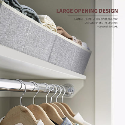 Homsorout Closet Organizers Bins 6 Packs - Large Closet Shelf Organizer with Handles, Fabric Trapezoid Storage Bins, Collapsible Storage Cubes for Clothes, Towels, Light Gray