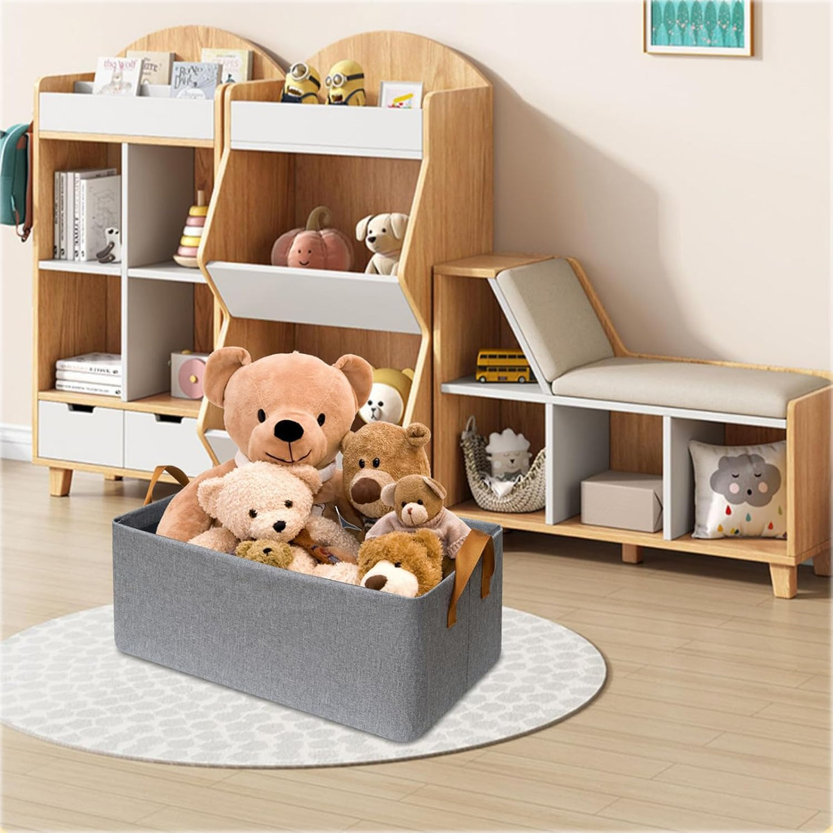 SNWDN Closet Cloth Storage Bins for Shelves, Medium Storage Baskets for Shelves, Fabric Bins for Closet organization with Handles（ Gray 15''L x 10''W x 8''H）