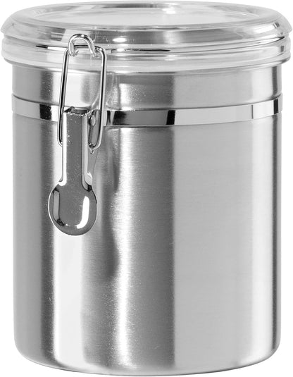 Oggi Stainless Steel Kitchen Canister 152 fl oz - Airtight Clamp Lid, Clear See-Thru Top - Ideal for Kitchen Storage, Food Storage, Pantry Storage. Jumbo Size 8" x 8".
