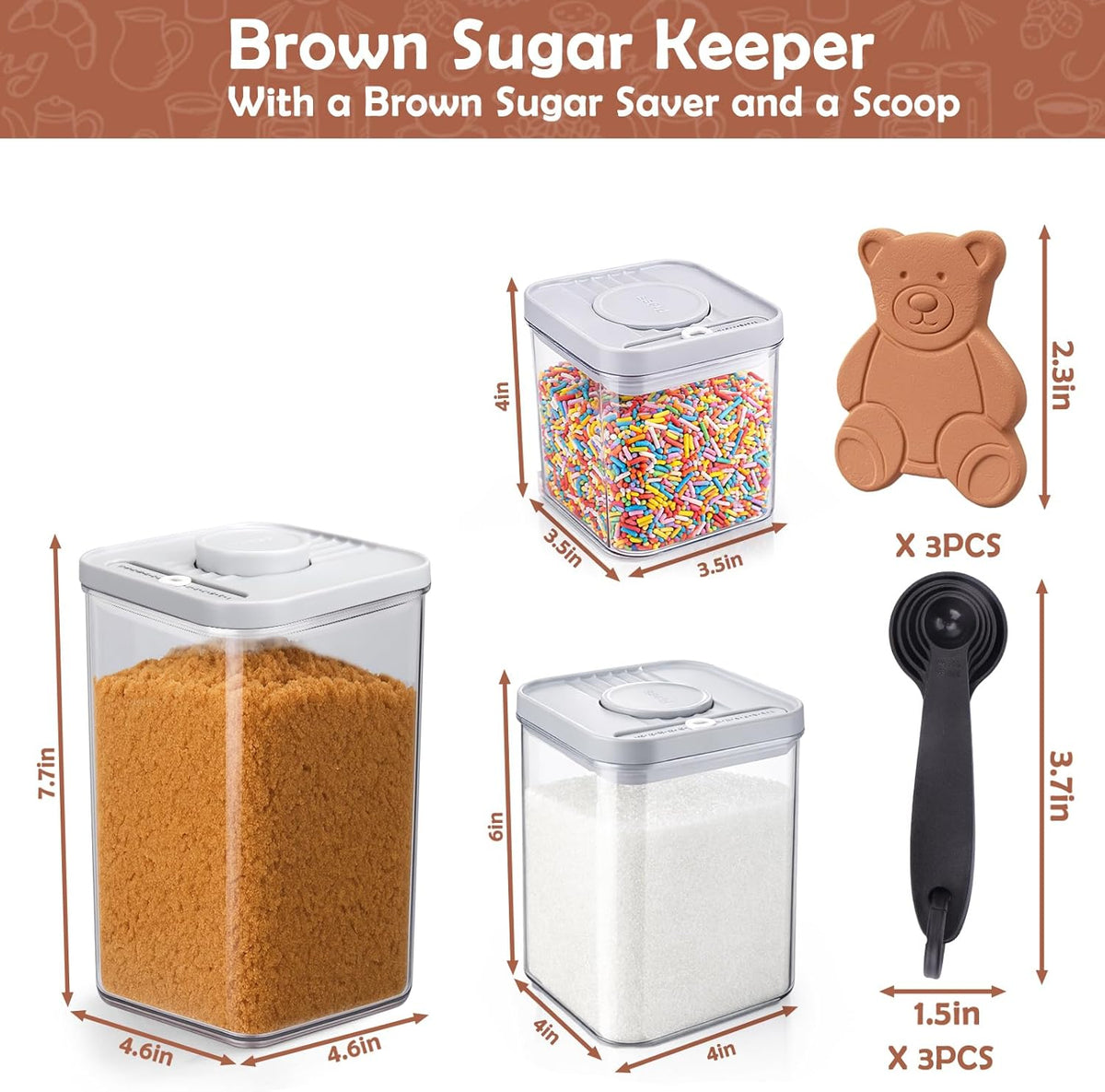 Mity rain Airtight Brown Sugar Container 2.8Qt/2600ml - Moisture-Proof Kitchen & Pantry Brown Sugar Keeper Container Airtight Saver Storage for Flour, Baking Supplies, Coffee with Locking Lid