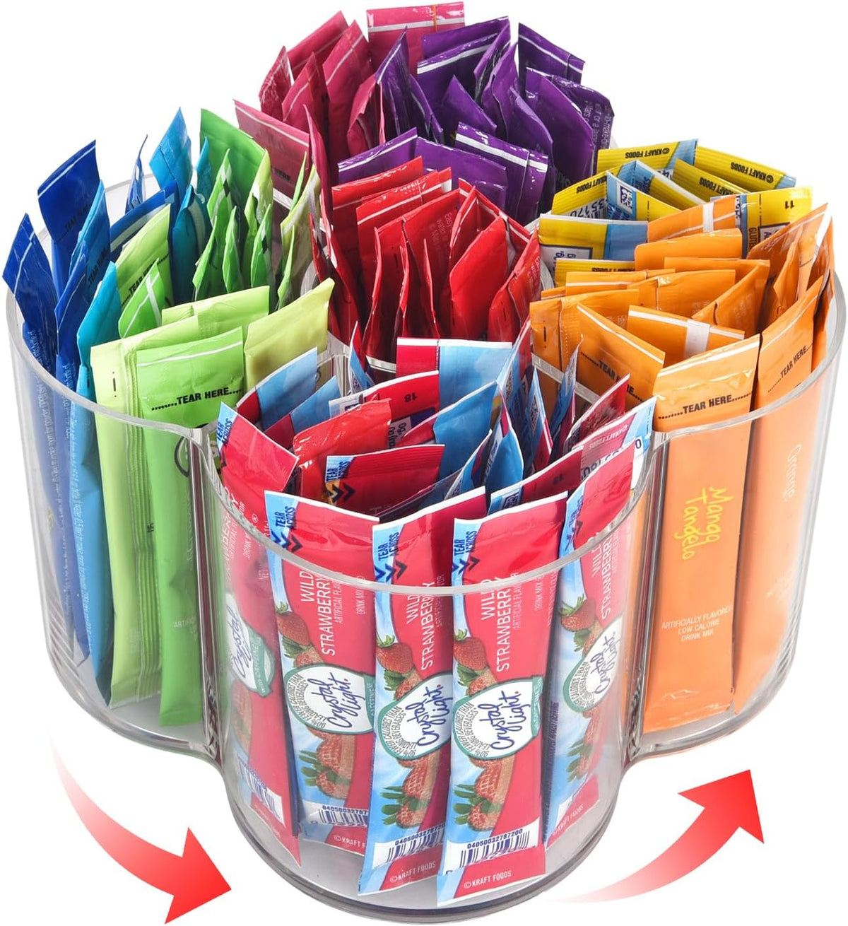 Drink Packet Organizer For Powdered Drink Mix,Powder Packet,Water Packet,Water Flavor Packet,Lazy Susan Organizer Rotating Holder for Drink Mix Necessities（Square）